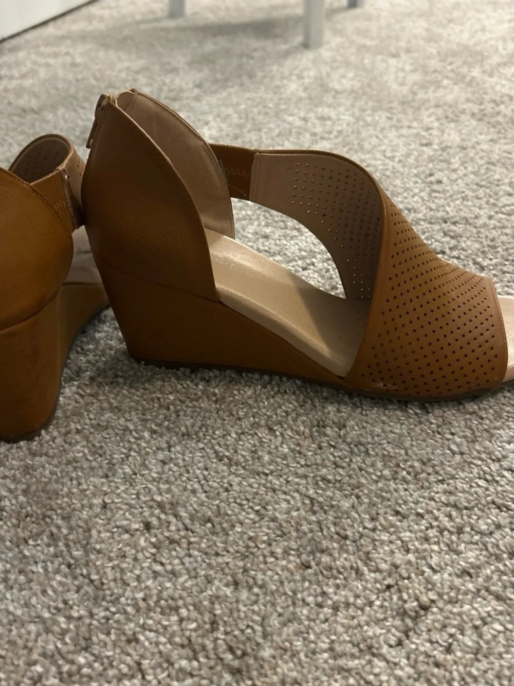 Wedge Peep-Toe Sandals in Cognac Brown
